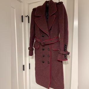 Burberry Prorsum Maroon Wool Tweed and Patent Leather coat SZ 8